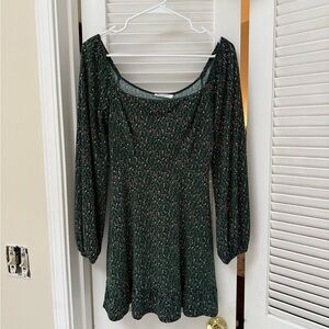 Lush Long Sleeve Green Patterned Dress